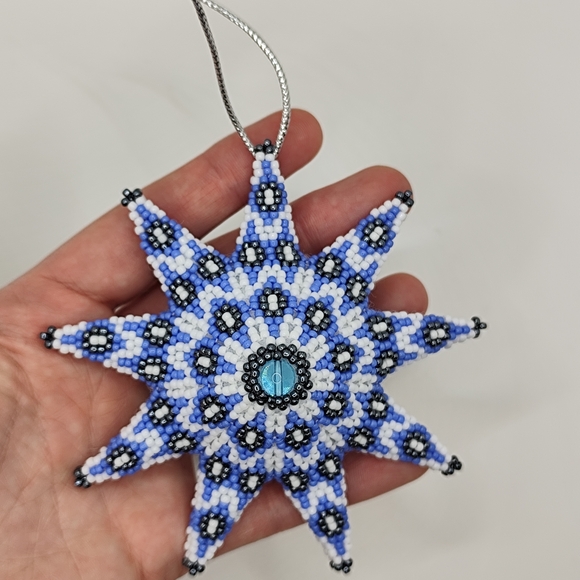Other - Beaded Starburst Ornament in Light Blue, White & Black
